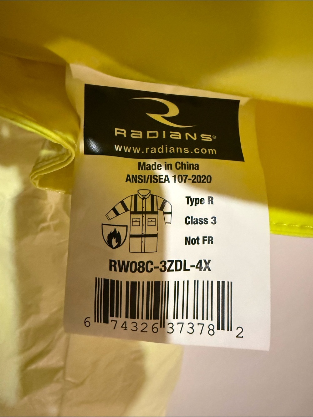Radians High-Visibility Safety Jacket - Yellow NWOT